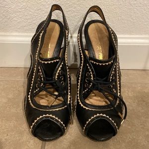 L.A.M.B. Black lace open toes heels size 7
